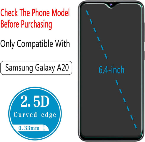 HPTech Screen Protector For Samsung Galaxy A20 Tempered Glass, Easy to Install, Bubble Free 2-pack......