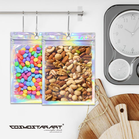 100 Pack Holographic Resealable Bags, Clear Front Mylar Ziplock Pouches for Multipurpose Storage (4"x6")...
