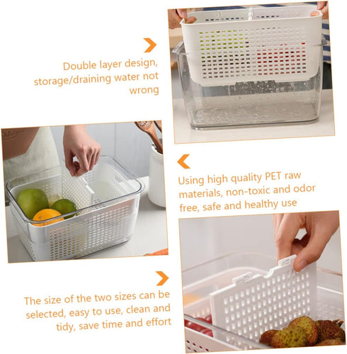 1pc Double Storage Basket Plastic Drawer Plastic Storage Bins Clear Organizer Box Over The Sink Colander Strainer Basket Fridge Pull Out Bin Veggi...