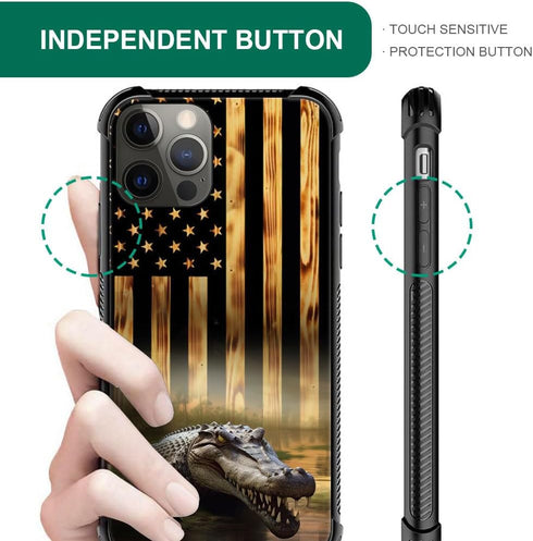 TnXee Case Compatible with iPhone 12 Pro Max Case, Wood Grain American Flag Alligator Pattern Design case for iPhone 12 Pro Max Cases for Mans Wom...