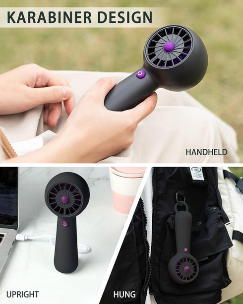 Portable Fan,Mini Small Handheld USB Rechargeable Personal Fan with 5 Speeds,10H Runtime Battery,Karabiner Design for Outdoor Commute Travel Offic...