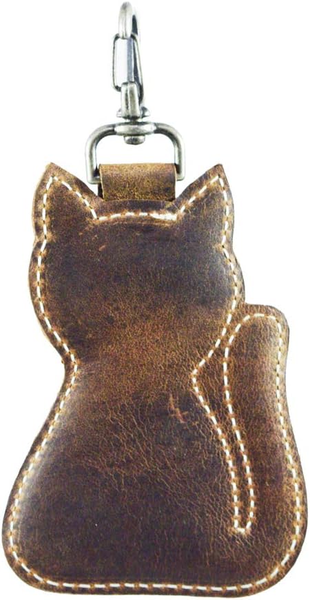 Hide & Drink, Cat-Shaped Keychain, Stuffed Animal-Shaped Ornament, Cat-Shaped Ornament, Key Organizer, Full Grain Leather, Handmade, Bourbon Brown...