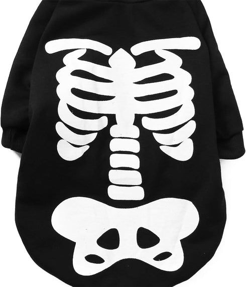 Halloween Pet Dog Cat Skull Hoodies Glowing Skeleton Bones Costume Outfit for Dogs Cats (L)...