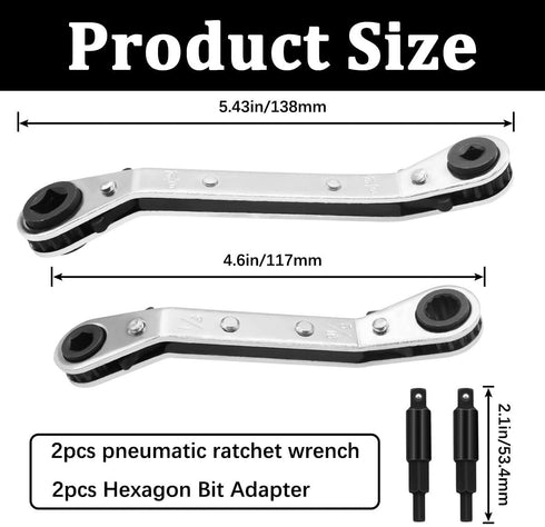 Hvac Service Wrench Tools,3/16", 1/4", 5/16", 3/8" 4 IN 1 Service Adjustable Wrenches with 2 Hexagon Bit Adapter Kit for Air Conditioner, Refriger...