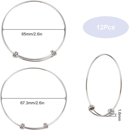SUNNYCLUE 12Pcs Stainless Steel Expandable Wire Bangle Bracelet Bangles Bulk Adjustable Bracelet for Jewelry Making Metal Stackable Bracelets Cuff...