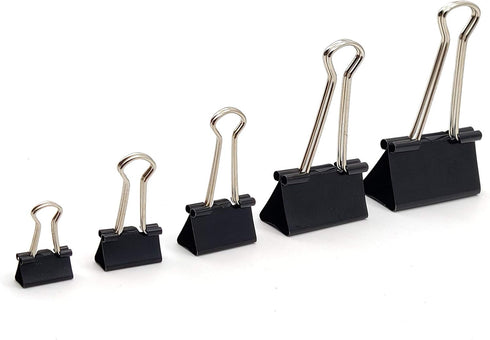 120 RUBEX Binder Clips, Black Color and Mixed Size: Small Medium Large Binder Clips, Binder Clips, Paper Binder Clips, Big Metal Paper Clamps for ...