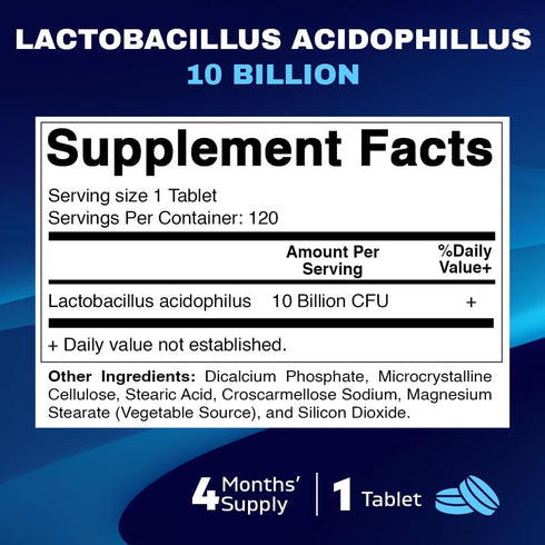 Vitamatic Acidophilus Probiotic - 10 Billion CFU - 5X Potency - Daily Probiotic Supplement, Supports Digestive Health - 120 Tablets...