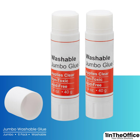 1InTheOffice Jumbo Glue Sticks, Kids Glue Sticks, School Glue Sticks, 1.4oz, Washable, 6 Pack...