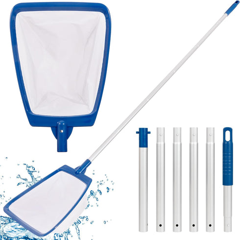 Pool Skimmer Net with Pole, Ultra Fine Mesh Pool Nets for Cleaning with Pole, Semi-deep Pool Net Skimmer with 68'' Thickened Aluminum Pole, Pool L...