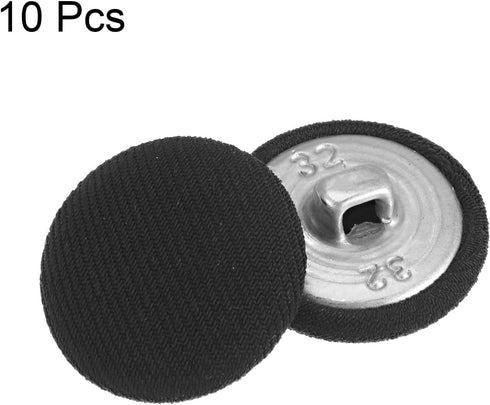 10pcs 32L Fabric Cloth Covered Button 20mm Round Metal Shank Sewing Buttons for Suits Dress Blouses, Black...