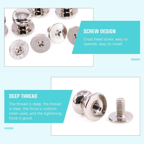Swpeet 30Sets Sliver 8x10x10mm Chicago Screws Round Head Button Stud Slotted Screws Nail Rivet Leather Rivets Craft Belt for DIY Craft Leather Cra...