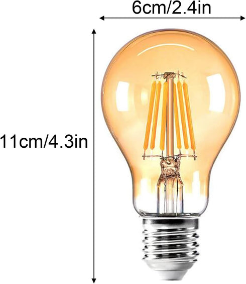 A60 LED Bulb 6W Edison Vintage Light Bulbs 60 Watt Equivalent Dimmable E26 Base Light Warm Yellow 2200K Bulb 600 Lumen Amber Glass Antique Globe L...