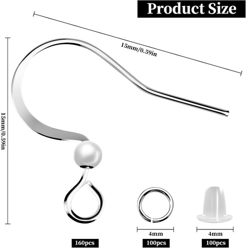 160 PCS/80 Pairs White Gold Tone Earring Hooks Hypoallergenic Ear Wires Fish Hooks with 100 PCS Clear Silicone Earring Backs and 100 PCS Jump Ring...