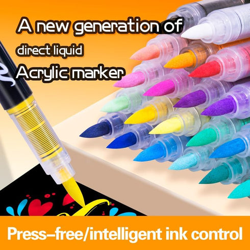 Guangna Direct Liquid Soft Head Acrylic Marker Pen 12 Colors Student Special Non-Transparent Stackable Watercolor Pen Marker Pen DIY Journal Graff...