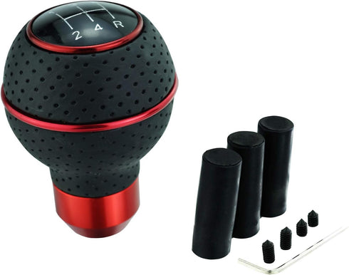 Abfer 5 Speed Shift Knobs Leather Shifter Knob Car Gear Shifting Lever Extension Fit Most Automatic Manual Vehicle (Red Line)...