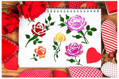 Flower Stencils for Painting on Wood - Reusable Wildflower Stencils for Painting on Walls - Rose, Cherry Blossom, Hydrangea, Lily, Sunflower Stenc...