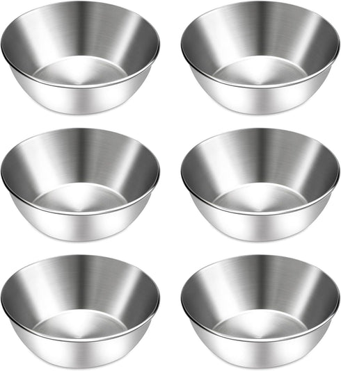 BILLIOTEAM 6 Pcs Stainless Steel Sauce Dishes, Round Seasoning Bowls, Mini Appetizer Plates, Sushi Dipping Bowl Mixing Saucers (3.15 x 1.18 Inch)...