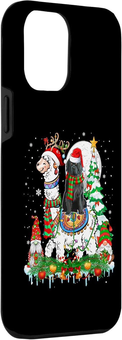 iPhone 14 Plus Santa Newfoundland Riding Reindeer Llama Xmas Colorful Case...