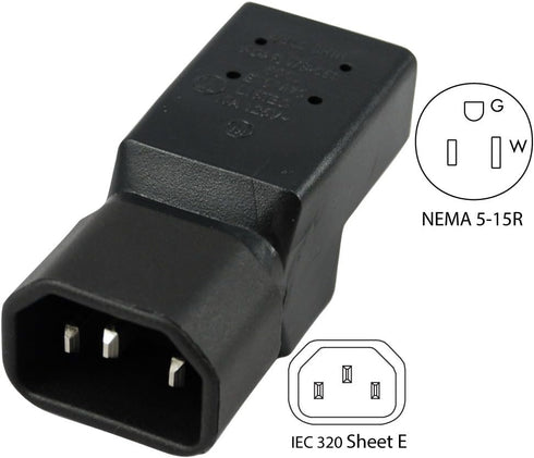Conntek 30130 IEC C14 to NEMA 5-15R Plug Adapter 10Amp...