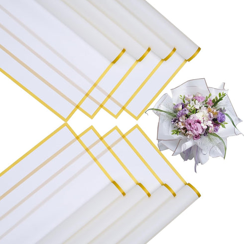 20 sheets waterproof bouquet wrappers, florist bouquets supplies, DIY crafts, gift wrap or gift box packaging, 22.8 by 22.8 inches(white-golden)...