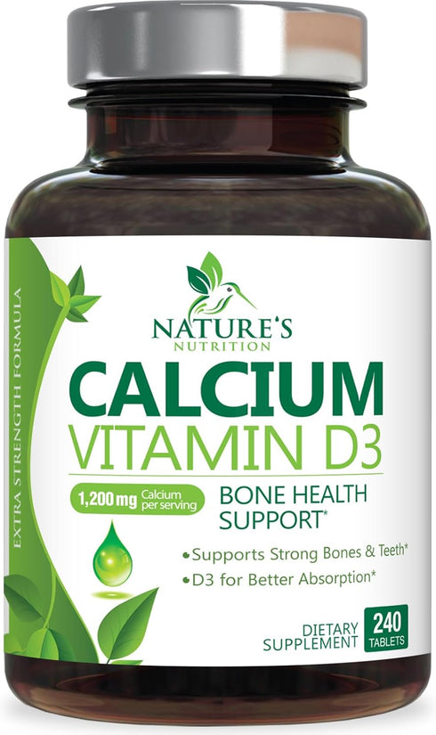 Calcium 1200 mg Plus Vitamin D3, Bone Health & Immune Support - Nature's Calcium Supplement with Extra Strength Vitamin D for Extra Strength Carbo...