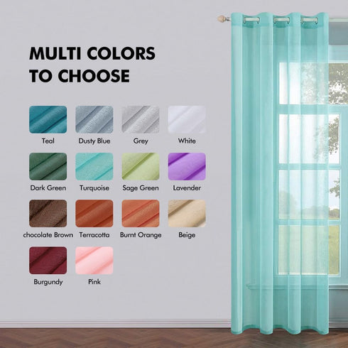 MIULEE 2 Turquoise Semi Sheer Window Curtains Elegant Grommet Top Voile Panels/Drapes/Treatment Aqua Blue Linen Textured for Bedroom Living Room D...