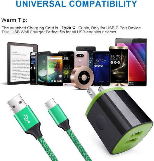 2.1A USB Charging Block Brick Box Cube+6ft Type C Fast Charging Charger Cable for LG K51 Stylo 6/5/4 G8 V60,Moto G Stylus/Pure Z4,Google Pixel 8 7...