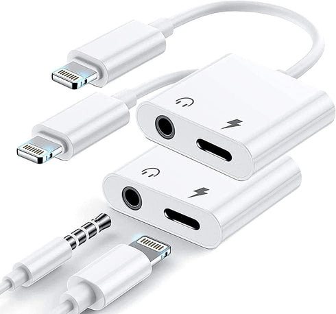 2 Pack Lightning to 3.5mm Headphones Adapter for iPhone 2 in 1 Aux Audio+Charge iPhone Splitter Compatible with iPhone 14/13/12/11/XS/XR/X/8/7/iPa...