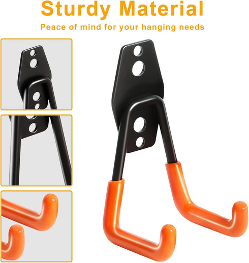 KURUI Heavy Duty Garage Hooks for Hanging, 2 Pack Garage Storage Hooks for Ladder Extension Cord Tool Cable, Wall Mount Small Utility U Hooks, Gar...