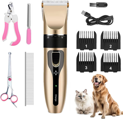 Dog Grooming Kit, Low Noise Professional Dog Grooming Clippers, Dog Hair Trimmer, Rechargeable Cordless Pet Hair Clippers Tools for Dogs Cats Pets...