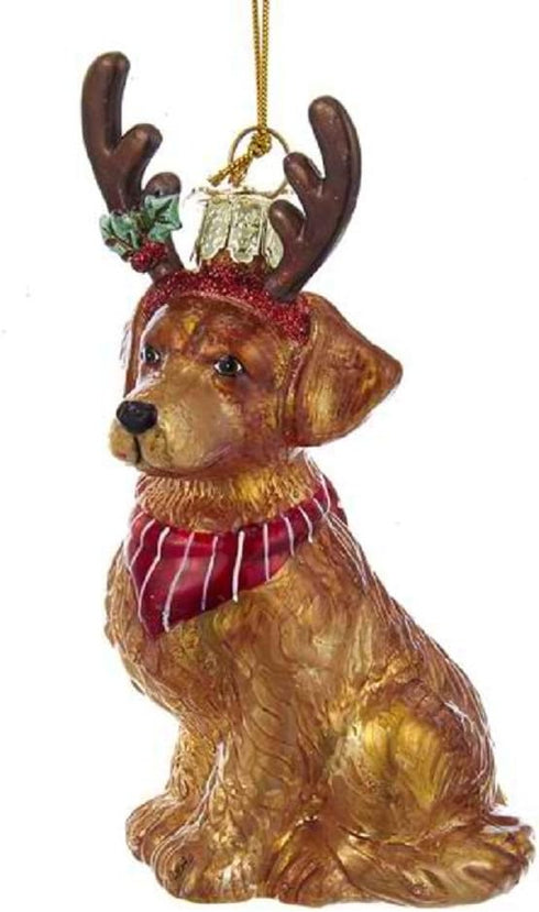 Noble Gems Golden Retriever with Antlers Glass Ornament...