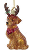 Noble Gems Golden Retriever with Antlers Glass Ornament...