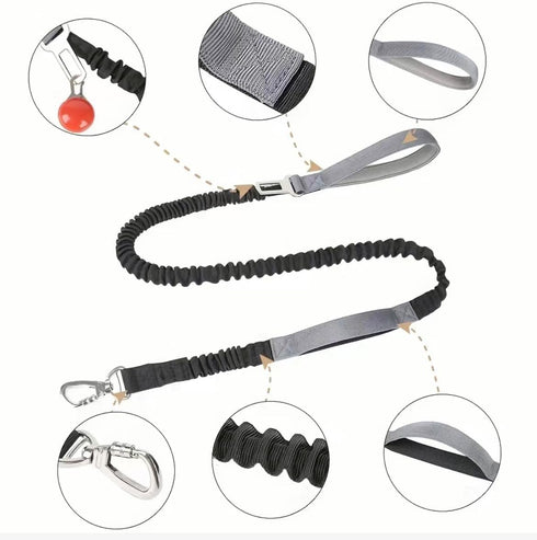Heavy Duty Strong Bungee Dog Leash, Tactical Dog Leash with 2 Handles, Highly Shock Absorbing Leashes with Seatbelt Buckle (Gray)...
