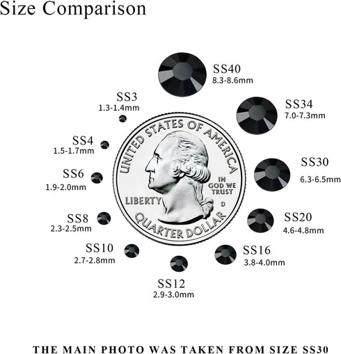 288PCS SS30 Crystal Glass Flatback Rhinestones, Black Round Flat Back Crystal Gems for Nail Art and Craft Clothes, Glue Fix Diamond Stones (6.4-6....