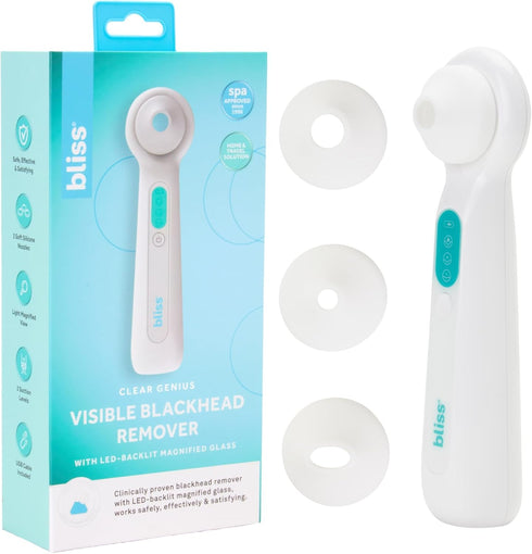 Bliss Blackhead Remover Vacuum - Silicone Nozzle Blackhead Extractor - Pore Cleaner with 3 Suction Levels and LED Magnifier, WhiteMint Green...