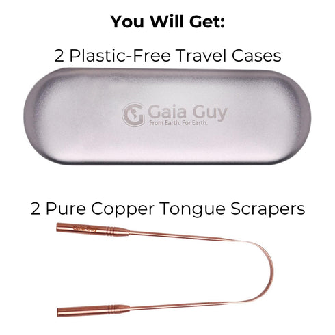Gaia Guy Copper Tongue Scraper with Metal Case - 2 Pack - Plastic Free Tongue Scrapers for Adults, Tongue Cleaner for Oral Care & Hygiene...