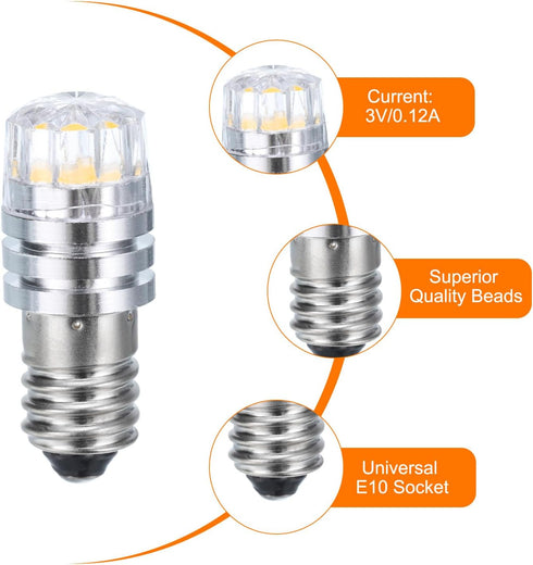 MECCANIXITY 3V/0.12A E10 Mini LED Light Bulbs, 2Pcs Miniature Screw Bulbs Flashlight Bulbs for Scientific Experiment Lighting DIY Accessories, War...
