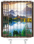AMFD Mountain Shower Curtain Nature Lake Forest Scenery Wilderness Sunrise Landscape Through Brown Window Picture Art Print Fabric Bathroom Decor ...