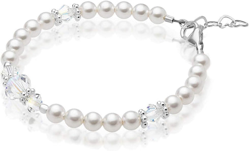 Sterling Silver Jewelry White Pearl Bracelet for Girls, Baby Girl Gifts, Newborn Baby Bracelets for Infant Girls, Toddler Bracelets, little Girl J...