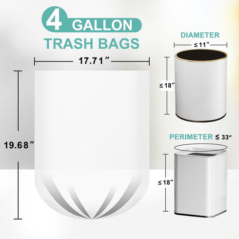 110 Count-4 Gallon Trash Bags,Small Trash Bags Bathroom, White Small Trash Bag for Office Bedroom Bathroom Car, Small Garbage Bags Point-Break Des...