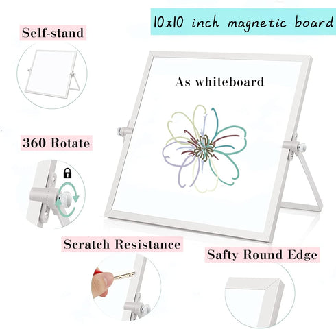 Magnetic Dry Erase Board Calendar- Easy to Clean,Desktop Double Side Monthly Whiteboard with Stand,10 Inch X 10 Inch, Portable Mini White Board Ea...