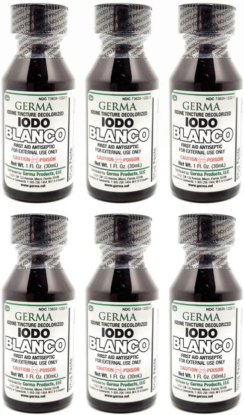 Germa White Iodine Tincture. First Aid Antiseptic. for Minor Scrapes, Cuts, Bruises and Burns. Prevents Skin Infection. 1 oz. Pack of 6...