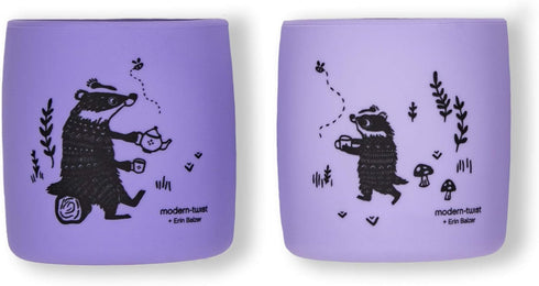 modern-twist Sip Set, Food-Grade Silicone, Waterproof, Dishwasher, Freezer Safe, Reusable Cups – Lavender Badger Family, Pack of 2...