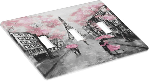 Paris Eiffel Tower Light Switch Cover Triple Toggle Wall Plate 3 Gang Switch Plate Covers Pink Decorative Lightswitch Cover Plate, 4.50 x 6.38 Inc...