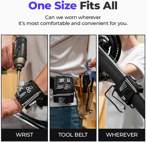 Magpie Magnetic Wristband - 10 Extremely Powerful Magnets for Holding Screws, Nails and Drill Bits, Made of Enhanced Nylon for Lightweight and Dur...