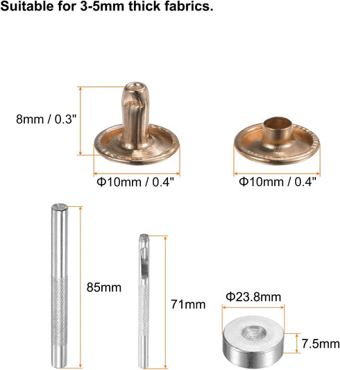 HARFINGTON 200 Sets Leather Rivets 10mm x 8mm Metal Double Cap Rivet Snaps Studs Fasteners with 3pcs Setting Tools Rivets for Leather Craft DIY Re...
