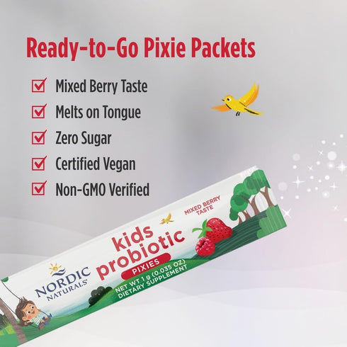 Nordic Naturals Kids Probiotic Pixies, Mixed Berry - 30 Packets - 3 Billion CFU - Digestive Wellness, Immune Support - Non-GMO, Vegan - 30 Serving...