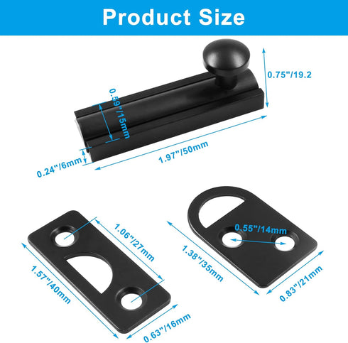2pcs 2 Inch Solid Brass Slide Bolt, Black Gate Latch Sliding Screen Door Lock, Surface Bolts for Doors Cabinet Cupboard with Screws...
