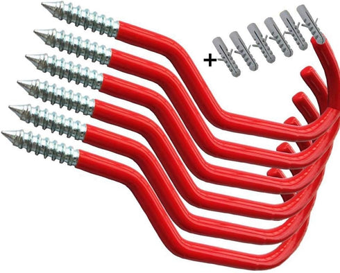 Bike Hooks Heavy Duty Bicycle Storage Hooks Set of 6,Screw-in Utility Storage Hangers Shed Garage Garden Hook Plastic Coated for Wall Mount/Ceilin...
