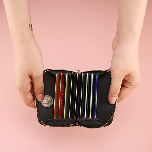 Bling Credit Card Case RFID Leather Wallet Multilayer Zipper Case Rhinestone Credit Card Holder Women's Small Credit Card Wallet (Rainbow)...